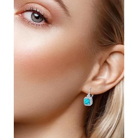 BDL Square Genuine Turquoise Leverback Earrings Sterling Silver Dangle Drop Jewelry for Women