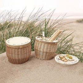 Santa Barbara Design Studio Picnic Baskets Fully Insulated Large Wicker Basket with Wood Tabletop Lid and Handle, 15" x 13.5", You. Me. Charcuterie.