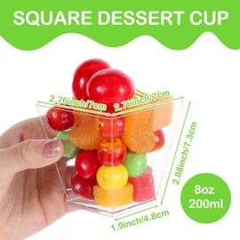 Meyeyaia 100 Pack 8 Oz Square Plastic Dessert Cups Clear Parfait Appetizer Cups for Ice Cream Fruit Puddings Desserts Appetizers Wedding Party Catering Supplies
