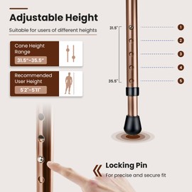 GYMAX Walking Stick Chair Combo, Folding Cane Seat with LED Light, Massage Seat Board & Ergonomic Handle, Adjustable Anti-Skid Walking Stick with Stool, Lightweight Outdoor Travel Rest Stool (Coffee)