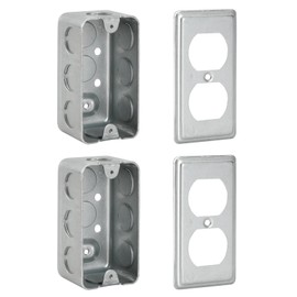 XGGYA Pack of 2 Metal Outlet Box 4 inch 1-Gang,Thickness 1.6mm,Electrical Outlet Boxes for 4×2-1/8×1-7/8",Raised Ground,8 * 1/2'' in Side and 2 * 1/2'' in Bottom Knockouts