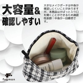 Fogman Makeup Pouch, Large Capacity, Compact, Thin, Stylish, Cute, Lightweight, Makeup, Plaid White