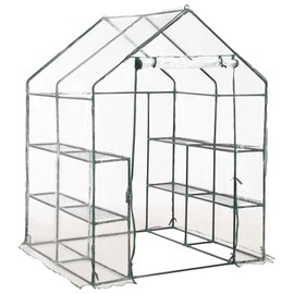 Walk-in Greenhouse with 8 Shelves | Outdoor Indoor Green House | Plastic Plant Green House for Outside Garden Patio Backyard Yard | PVC with Powder-Coated Steel Frame 4.7' x 4.7' x 6.4'