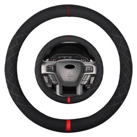 K LAKEY Suede Steering Wheel Cover,Compatible with Ford Expedition F-150 F-250 F-350 Alcantara Leather Sport Non-Slip Wheel Cover Car Interior Accessories 15.5 16 inch For Man and Women