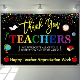 Arosche Teacher Appreciation Week Decorations Banner 72" x 48" Backdrop Thank You Teachers Party Decorations Apple Book Black Background for Indoor Outdoor Classroom,School,Office Decorations