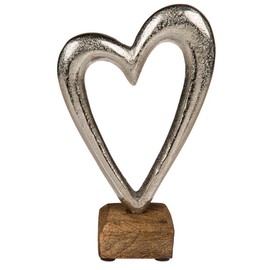 ootb Silver Metal Heart on Wooden Base 17cm