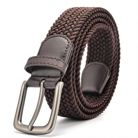 Uoocg Braided Belt Women's Men's Braided Belt Elastic Stretch Belt 3.4 cm Contrast Colours Stretchy Woven for Girls and Boys, Coffee-s