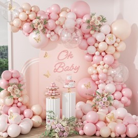 119pcs Pink Balloon Arch Kit, Light Pink Balloon Arch Kit with Nude Balloons for Bridal Shower Gender Reveal Wedding Baby Shower Birthday Party Decorations