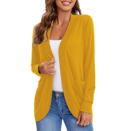 Urban CoCo Womens' Long Sleeve Knit Sweater Cardigans Curved Hem Open Front with Pockets (Turmeric, S)