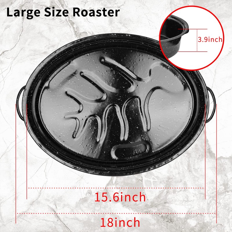 JY COOKMENT Granite Roaster Pan, 18' Enameled Roasting Pan with
