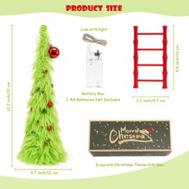 Decxmas 1ft Tabletop Bendable Mini Christmas Tree with Lights, Small Whimsical Lime Green Xmas Tree with Top Ball, Table Centerpiece Decoration for Christmas Party Home