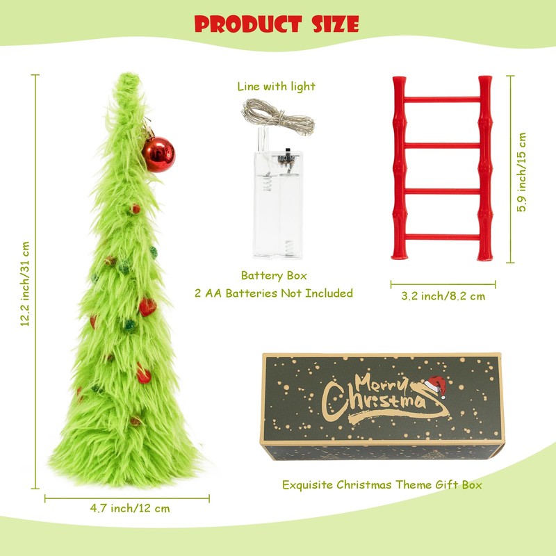 Decxmas 1ft Tabletop Bendable Mini Christmas Tree with Lights, Small