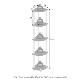 Furinno Turn-N-Tube Storage Shelves, 5-Tier Book Shelf, Corner Shelf, Toolless Open Shelves, for Organization and Storage, Living Room, Home Office, Hallway, Bedroom, White