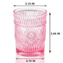 GLASS SMILE 4 Pack Romantic Water Glasses-10.5 OZ Pink Vintage Drinking Glasses Tumblers for Whisky, Beer, Juice, Beverages, Cocktail