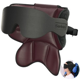 SARISUN Travel Pillows for Airplanes, Neck Airplane Pillow with Eye Mask for Sleeping, 360° Support Headrest, Portable Travel Essentials, Adjustable Airplane Head Strap for Most Seat, Brown Red