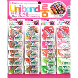 2400 loom bands(neon)/20 packs of 150 bands in a individual pack containing 5 s clip and one hook, assorted colors in 4 different theme made in S-Korea by Uni Band; Hair TPU Doll hair Elastics!