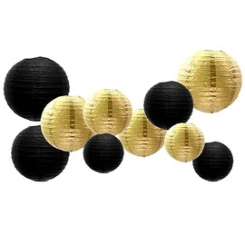 GAKA FAVOR Set of 10 Paper Lanterns, Black Gold, Hanging Decoration, Paper Lanterns for Wedding, Christening, Birthday, Communion, Valentine's Day, Mother's Day Party Decoration