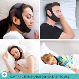 Anti Snoring Device Anti-Slip Adjustable Anti Snoring Chin Strap,Snoring Reduction Stop Snoring Device Snoring Solution,Professional Effective Anti Dry Mouth Chin Strap Stop Noise (Black)