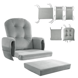 HOMBYS Glider Rocker Replacement Cushions 5 PCS with Storage Side Pocket, Velvet Fabric, Foam & Microfiber Filling, Non-Slip & Washable,Thickened & Supportive for Glider Rocking Chair-Light Grey