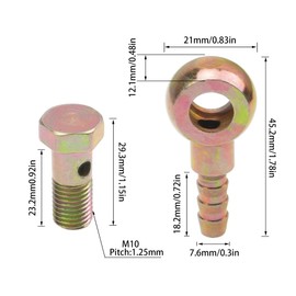 Rrina 2 Sets M10 Banjo Hose Barb Bolt Fittings Banjo Bolt Screw Crush Washer Kit for Car Motorcycle(M10x1.25)