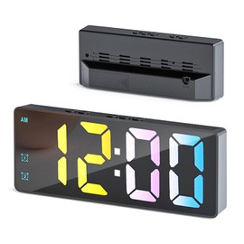 MOGONE Despertador Digital con Pantalla LED en Color, Reloj Digital Escritorio de Control por Voz, Doble Alarma Uso de Dormitorio de Oficina (Negro)