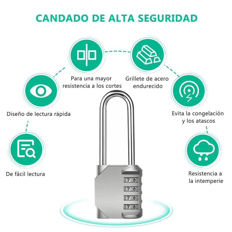 Candados,2 Pack Candado para Locker, Candado de Combinación Reajustable Impermeable