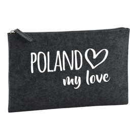 Huuraa Poland My Love Toiletry Bag 1 Litre Charcoal Felt Poland Gift Idea