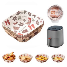 Air Fryer Liners, Disposable Air Fryer Liner for 6 qt GreenLife Airfryer, Non-Stick & Non-Leak Parchment Paper for Frying, Baking, Christmas Holiday Atmosphere Style Kitchenware (7.8 Square)
