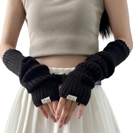 FFWTPY Finger Gloves Women's Arm Warmers Women's Winter Half Fingerless Gloves Warm Knitted Gloves for Women Finger Gloves Women's Hand Warmer Gauntlets Mittens Women, black