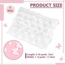 BENECREAT 2.19 Yards 3D Vivid Butterfly Lace Fabric, 68.5 Inch Butterfly Mesh Lace Fabric White Embroidery Fabric for DIY Wedding Dress Costume Accessories Veil Home Decor