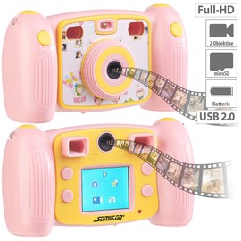 Somikon Children's Camera: Children's Full HD Digital Camera, 2nd Lens for Selfies & 2 Viewfinders, Pink (Camera Children, Children's Camera, Birthday Gift)