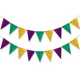Uniwish Pre-Strung Gold Purple and Green Pennant Banner for Mardi Gras Decorations New Orleans Baby Shower Birthday Bachelorette Party Supplies