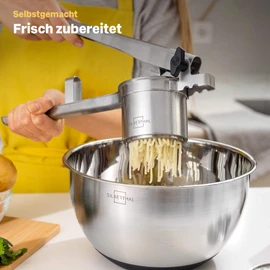 SILBERTHAL Potato Press Stainless Steel Large - Rustproof - 3 Inserts Included - Dishwasher Safe - Also as Spaghetti Ice Press & Spaetzle Press