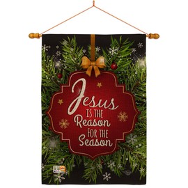 Christmas Decorations Nativity Tapestry Wood Dowel Set Rod Home Applique Banner Textile Poster Flag Pole Room Wall Scroll Hanging Religious Christian Gifts Jesus is the Reason Indoor Decor Made In USA