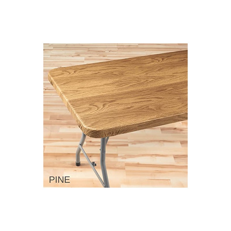 Wood Grain Vinyl Elasticized Banquet Table Cover, Soft Fleece Back,
