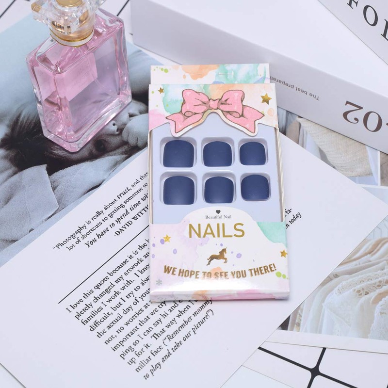 YienDoo False Nail for Toe Chic Exquisite Bridal Dark Blue