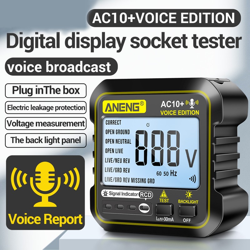 ANENG Multi-function Voice Broadcast Socket Tester Leakage Protection Socket Polarity