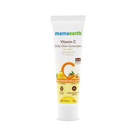 Mamaearth Vitamin C Daily Glow SPF 50 Sunscreen with PA+++ | Reduces Tanning & Gives Broad Spectrum Sun Protection | No Whitecast & Non-Greasy | 0.71 Oz (20g)