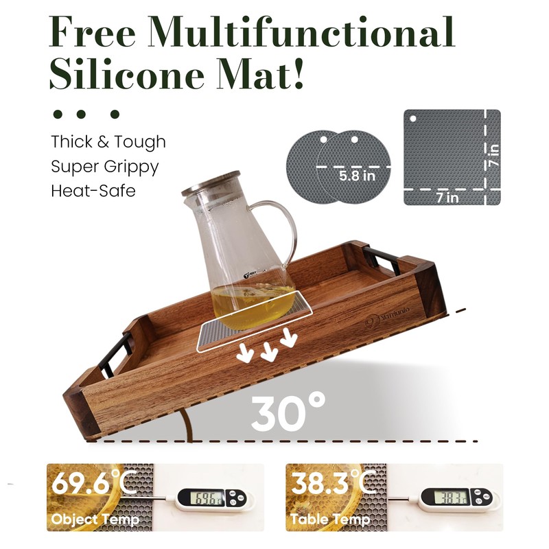 Wood Serving Tray with Handles, 17"x13" Large Decorative Ottoman Tray