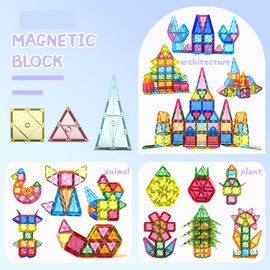 AOMIKS 63 Pieces Magnetic Toys for Kids 3D Transparent Magnetic Building Blocks STEM Stacking Blocks for Girls and Boys Construction Toy Sensory Learning Toy Gift