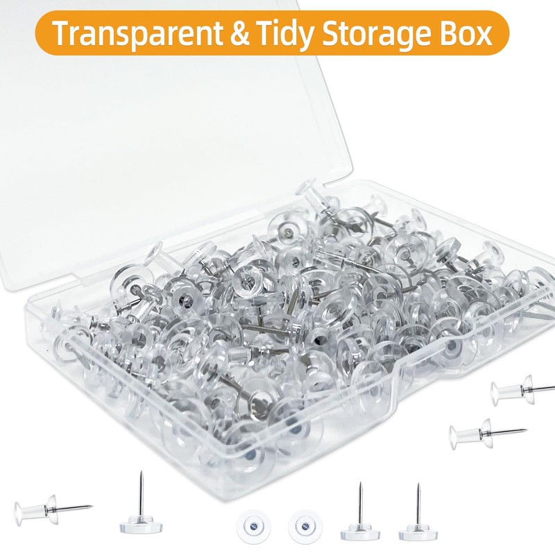 Noqlyur 100-Pack Heavy-Duty Tacks and Push Pins – Clear Flat-Head