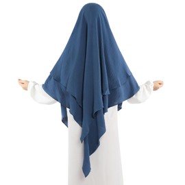 khalat Muslim Prayer Hijab 2 Layers Soft Breathable Hijab Islamic Dubai Womens Instant Long Hijab Foggy Blue