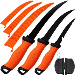 HOWORR 3 PCS Kitchen Knife Set, 5-7 inches Professional Fishing Fillet Knife Set with Stainless Steel Blade for Meat, Fish, Vegetable, Fruits, Orange