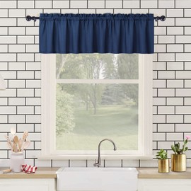CAROMIO Waterproof Kitchen Curtains Embossed Textured Valance Curtains Short Cafe Curtains Small Half Window Treatment Curtains for Kitchen Bathroom Bedroom Living Room, 60" W x 15" L, Navy Blue