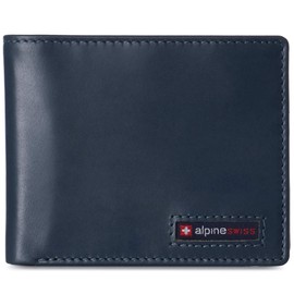 Alpine Swiss Wallet for Men Nolan Commuter Bifold Dual ID Windows for License Work Badge RFID Protection Divided Bill Section Gift Boxed Glossy Nappa Teal