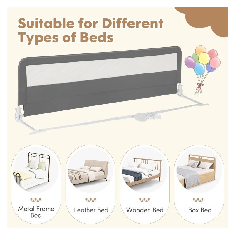 Costway 71" Foldable Adjustable Extra Long Bed Rail Guard Bed