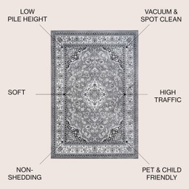 JONATHAN Y Palmette Modern Floral Gray/Ivory Indoor Area Rug, 5x8, Vintage, Bohemian, Easy-Cleaning for Living Room, Bedroom, Kitchen, Pet Friendly, Non-Shedding (MDP503A-5)