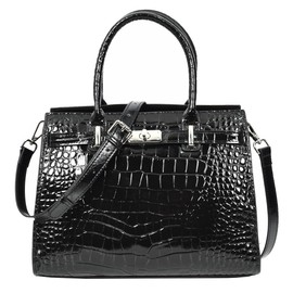 Women Real Leather Handbag Mid Size Organiser Top-Handle Style Handbag Noelle (Black)