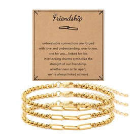 AULSIEY Friendship Bracelet for 3, Matching Bracelets for Best Friends Bestie, Paperclip Link Bracelet Friendship Gifts for Women Friends,Couples Bracelets Valentines Gift-(Golden 3pcs)