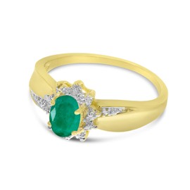 10k Yellow Gold Oval Emerald And Diamond Ring (Size 10)